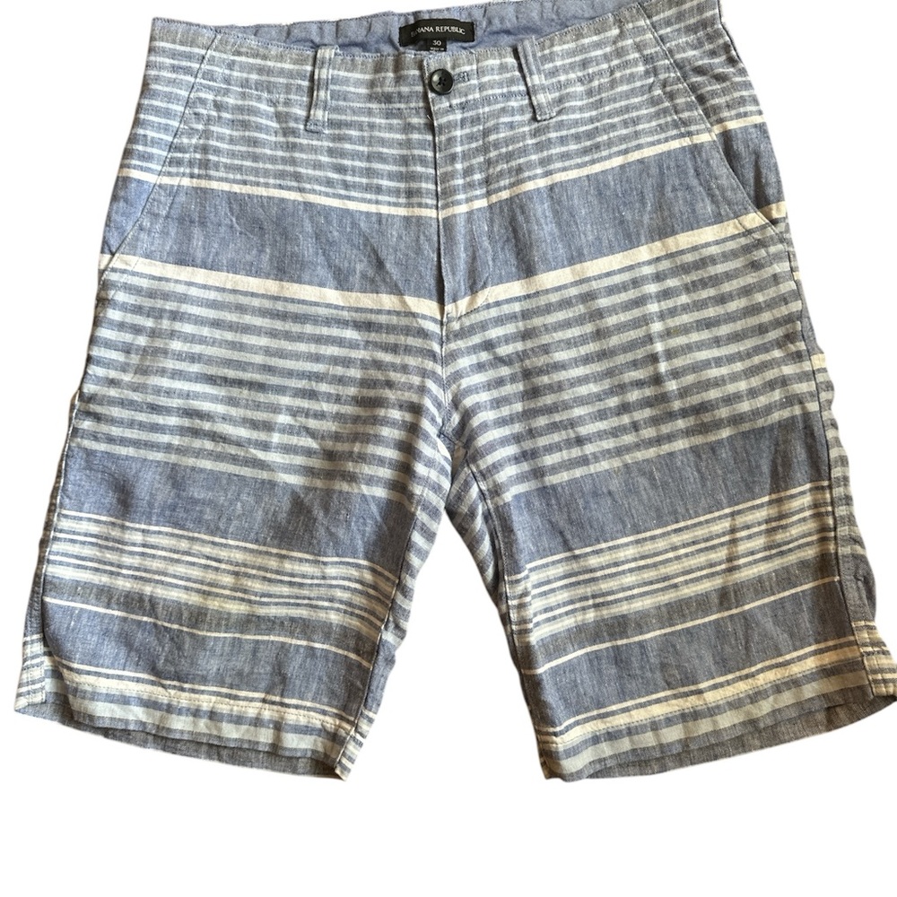 Banana Republic 100% Linen Striped Shorts Men’s 30 Blue White Coastal Nautical